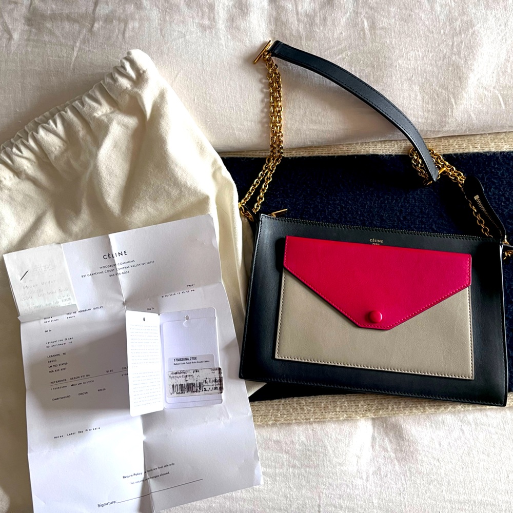 Celine Medium Clutch Pocket Smooth Calfskin Black and Red (excellent condition)